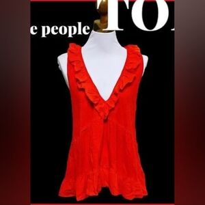 Free People 🌼Ruffle Hem Babydoll Top♡ Tomato 🍅